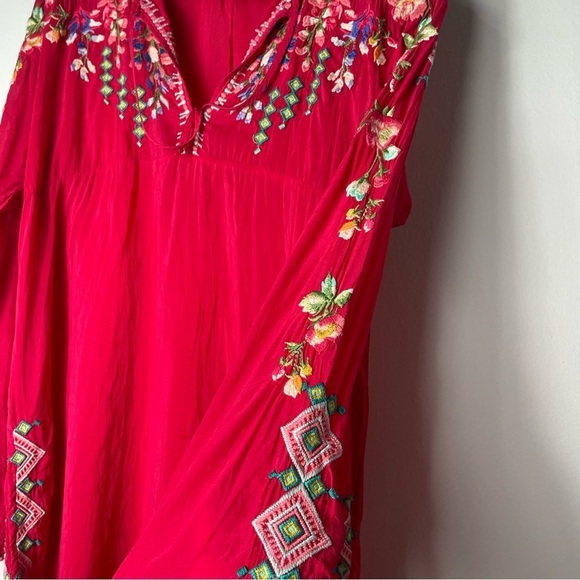 Johnny Was Vanessa Red Embroidered Semi Sheer Tunic Blouse - Picture 11 of 11